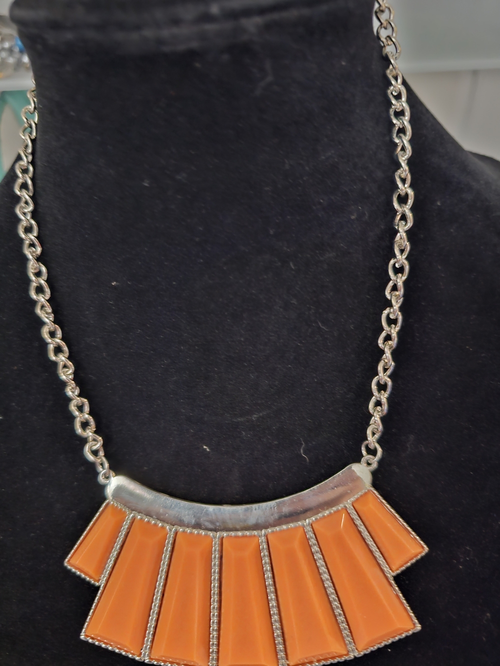 paparazzi Orange Fan Bib Necklace with Silver-Tone Chain